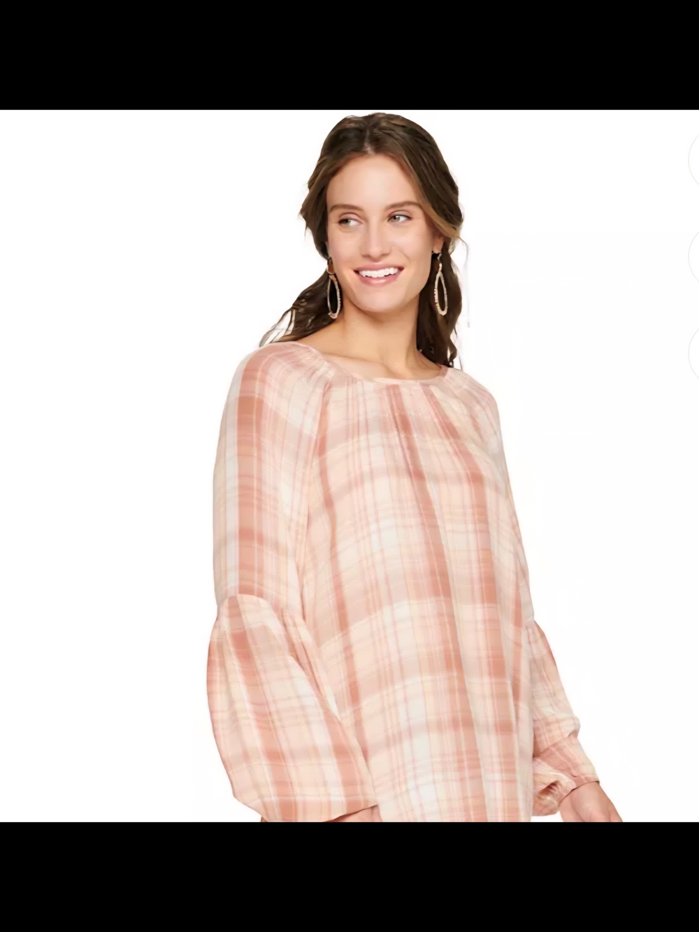 Plaid Elastic Cuff Long Sleeve Peasant Tunic in Blush Pink Large Cottagecore